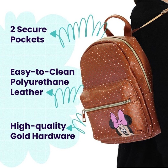 Disney Minnie Mouse with Polka Dots Mini PU Leather Backpack - NWT - Picture 6 of 7